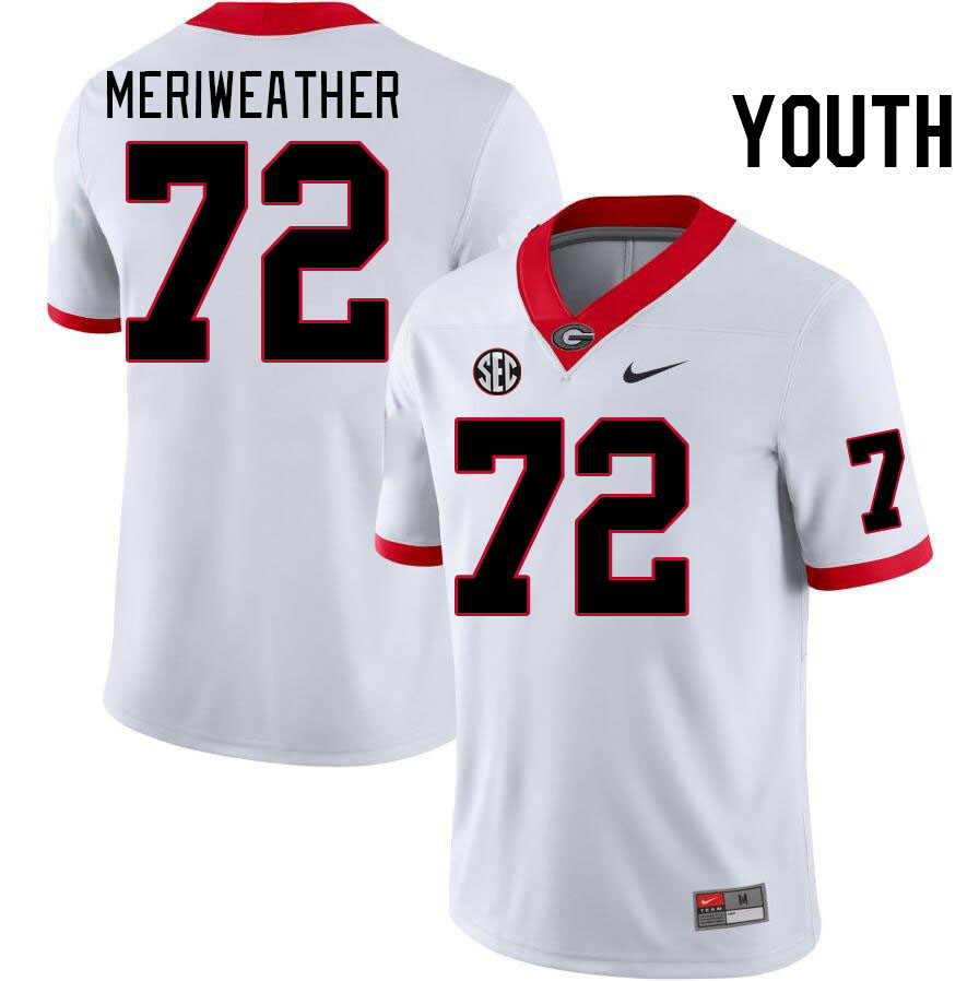 Youth #72 Jamal Meriweather Georgia Bulldogs College Football Jerseys Stitched-White